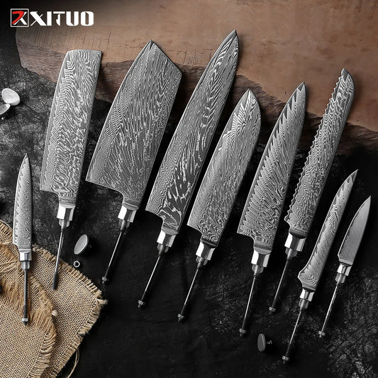 XITUO Kitchen Knives Suppliers Wholesale & Dropshipping  67 Layers Damascus Steel VG10 High Hardness Kitchen Knives Blank Blade Handmade DIY Blades Sharp Knife Billet Sets Utility