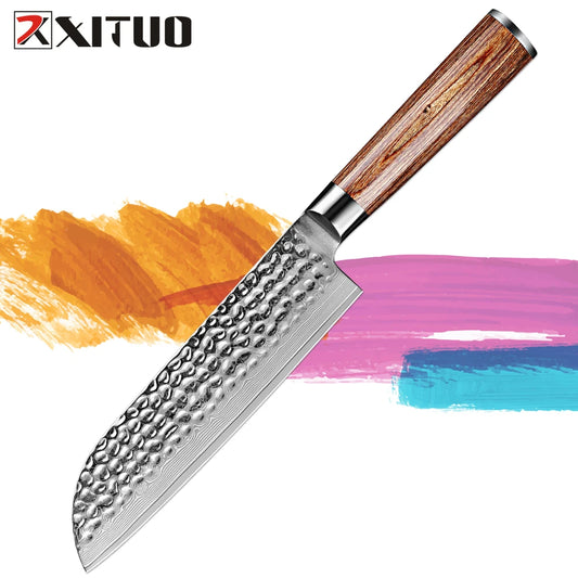 XITUO Kitchen Knives Suppliers Wholesale & Dropshipping  Japanese Multi Purpose Santoku Knife Hammered Damascus Steel For kitchen cutting meat, vegetables, Japanese knives sharp!